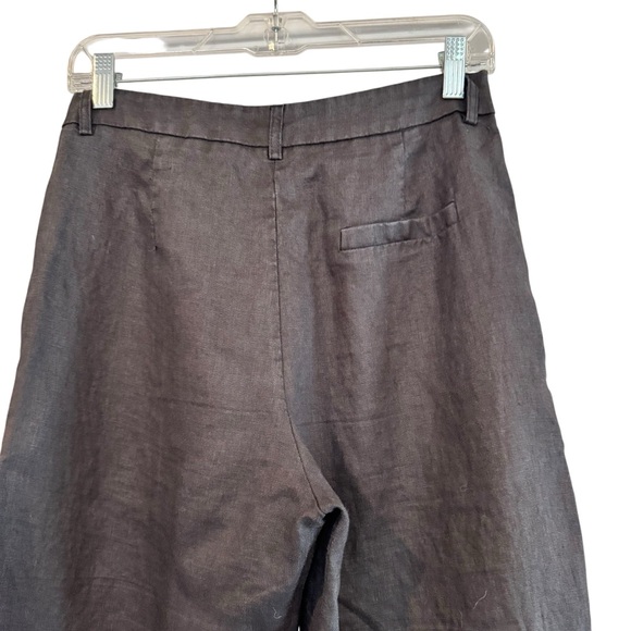 Miou Muse Women M Straight Wide Leg Linen Pants Black Pleated High Rise Trousers - Picture 6 of 14